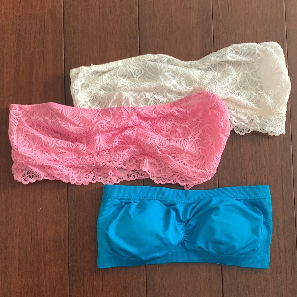 Xhilaration Lace Bandeau Set - Pink and Cream + Victoria’s Secret bandeau blue